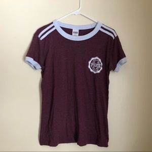 Love PINK! Maroon baseball style T-shirt